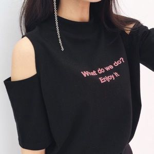 mixxmix hide and seek black cutout shoulder top